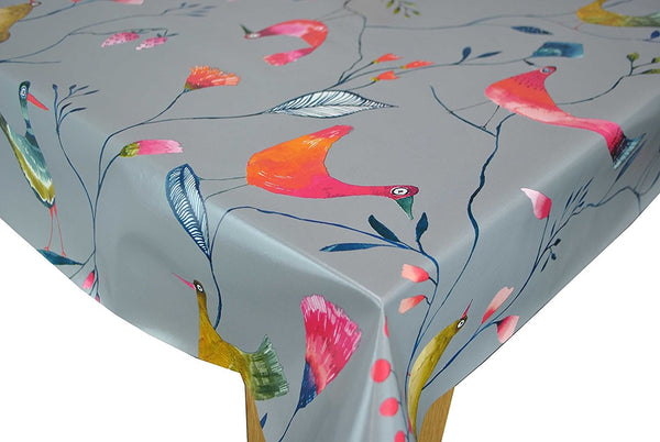 Barmy Birds GREY Wipe Clean Tablecloth Vinyl PVC by Karina Home (200cm x 140cm, Grey)